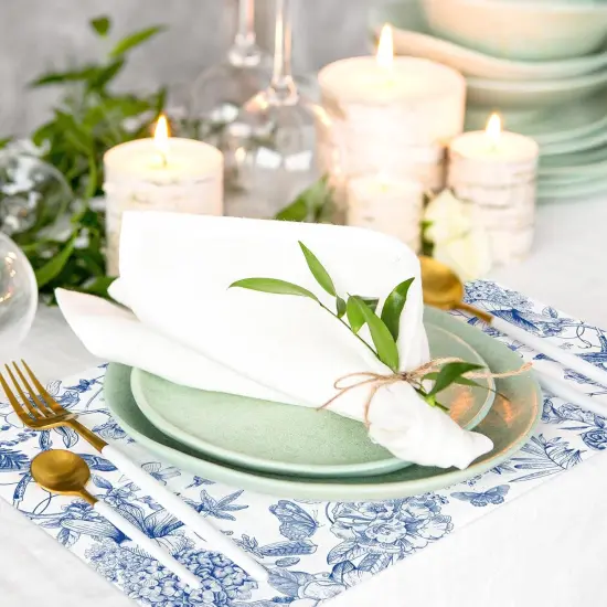 50 Pack Flower Bird Paper Place Mats Blue White Hydrangea Branches Disposable Placemat {4}