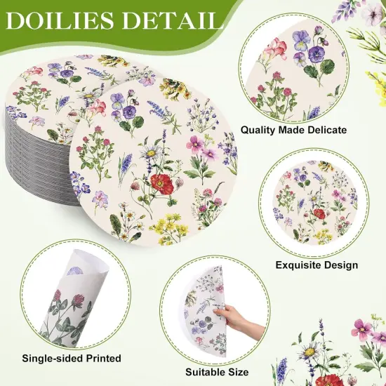 100 Pack Round Wildflowers Paper Placemats 13 Inch Vintage Floral Disposable Table Mats Paper Place Mats Dinnerware for Baby Shower Bridal Birthday Kitchen Wedding Party Supplies {2}