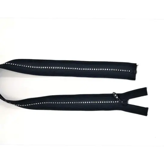Rhinestone Jacket Zipper Black 22, 24, 25 Inches Open Bottom {2}
