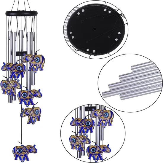 Elephants Wind Chimes Outdoor/Indoor Decoration - Hand-Made Elephant Wind Catcher, Romantic Elephants Chimes, Mobile Blue Elephants Wind Chimes Gifts for Mom, Home,Balcony,Tree,Festival,Garden Decor {2}