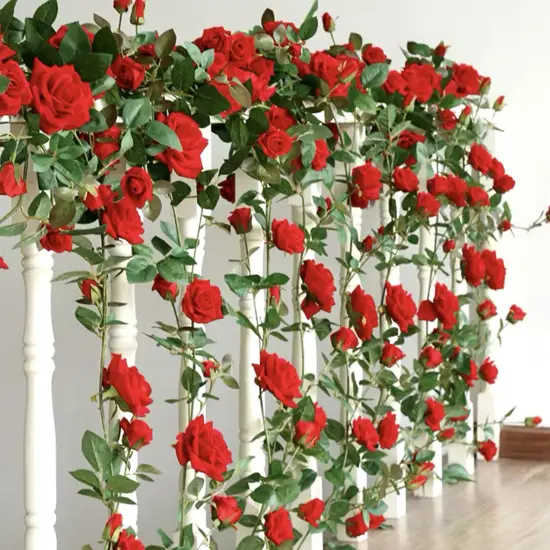 6ft Red Rose Garland Artificial Rose Vine Fake Flower Garland Silk Floral Hanging Ivy for Wedding Arch Party Ceremony Background Wall Garden Outdoor Decor {2}