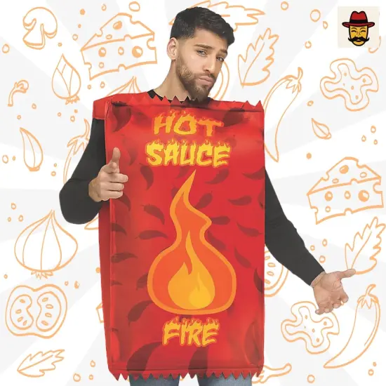 Adults Red Hot Sauce Packet Costume Funny Halloween Food Theme Tunic Outfit {6}