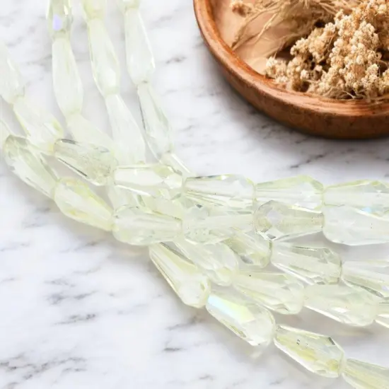 *10* 20x8mm Antique Crystal AB Gemcut Vertical Teardrop Beads {1}