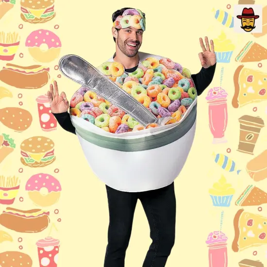 Adult's Bowl of Cereal with Spoon Costume Funny Food Look {4}