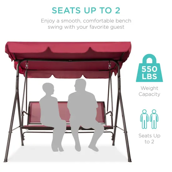 Best Choice Products 2-Seater Outdoor Adjustable Canopy Swing Glider Patio Bench w/ Textilene, Steel Frame Burgundy {4}
