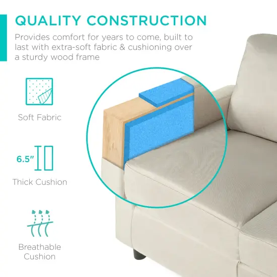 Best Choice Products Linen Sectional Sofa Couch w/ Chaise Lounge, Reversible Ottoman Bench Beige {4}