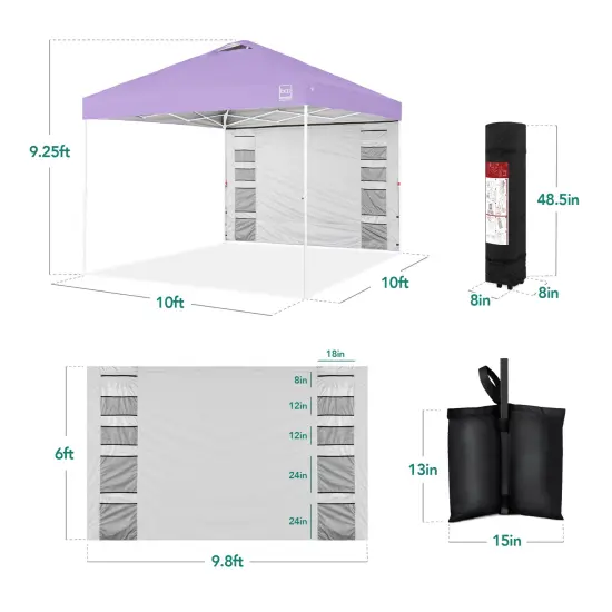 Best Choice Products 10x10ft Easy Setup Pop Up Canopy, Portable Tent w/ Side Wall, 1-Button Push, Case Lilac/White {2}