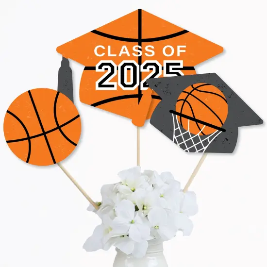 Big Dot of Happiness Grad Basketball - 2025 Graduation Party Centerpiece Sticks - Table Toppers - Set of 15 {4}