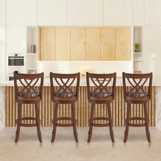 Costway Set of 2 Swivel Bar Stools Bar Height Dining Pub Chairs withRubber Wood Legs {5}