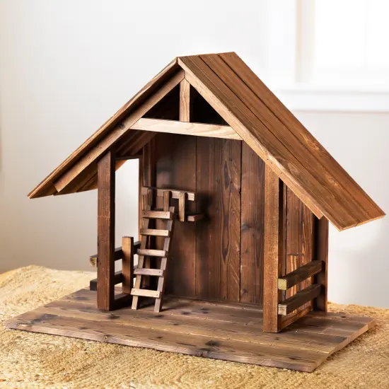 Northlight Wooden Nativity Stable with Ladder and Loft - 22" Brown {4}
