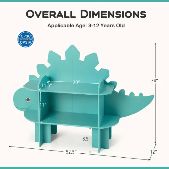 Costway Dinosaur Bookcase for Kids 2-Tier Toy Storage Organizer with Open Storage Shelves {3}