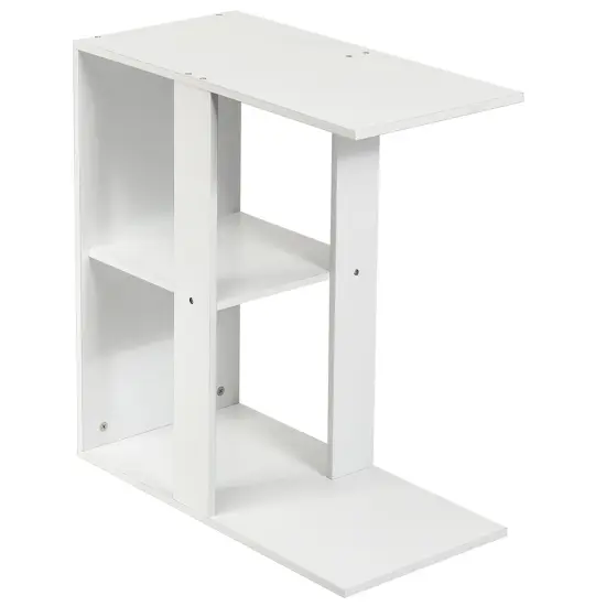Costway 3-tier Side Table W/Storage Shelf Space-saving Nightstand White {1}