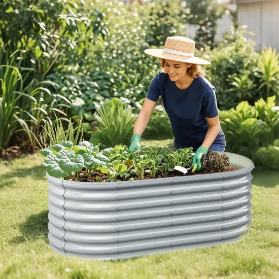 Costway 2 PCS Raised Garden Bed Kit Planter Raised Garden Boxes Outdoor 65" x 32" x 24" Gray/Silver {10}