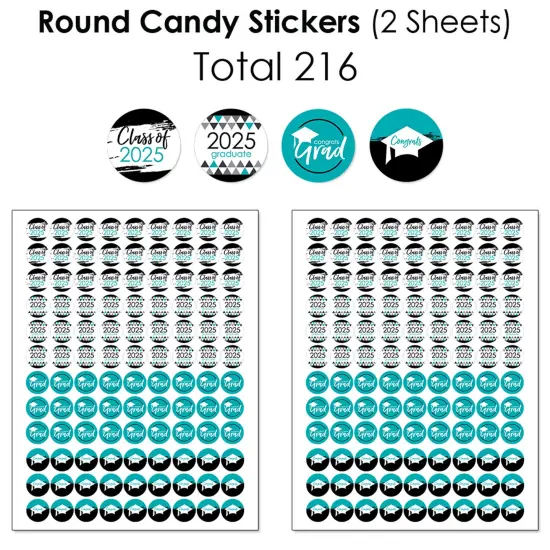 Big Dot of Happiness 2025 Teal Graduation Party Candy Favor Sticker Kit - 304 Pieces {6}