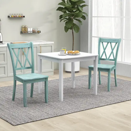 Costway Set of 2 Wood Dining Chair Cross Back Dining Room Side Chair Mint Green Home Kitchen {2}
