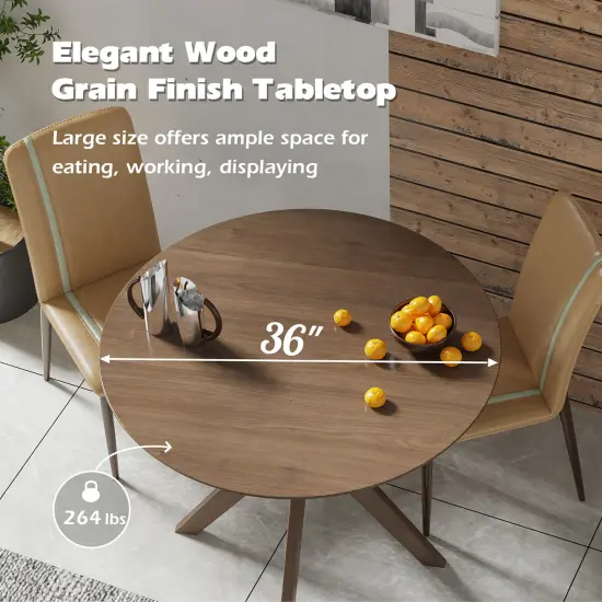 Costway Modern Round Wood Dining Table 35'' W/ Solid Wood Legs& Base for Home, Office {6}