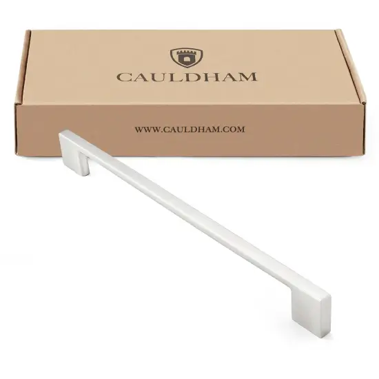 Cauldham Solid Kitchen Cabinet Pulls Handles (9" Hole Centers) - Modern Thin Profile Drawer/Door Hardware - Style M255 - Satin Nickel {4}