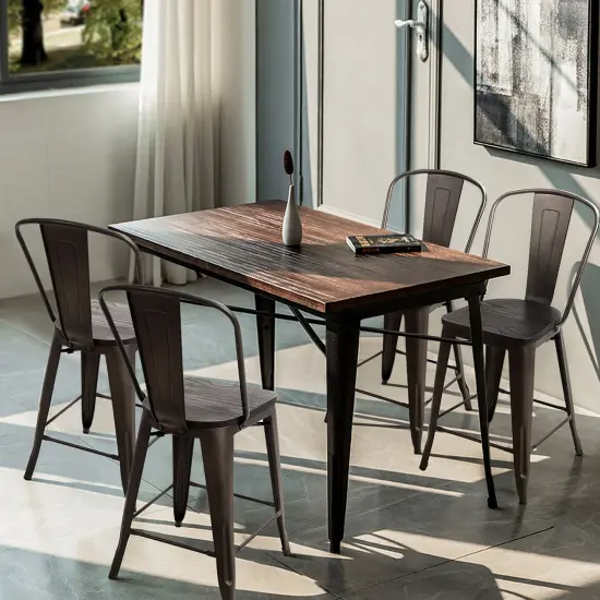 Costway Set of 4 Modern Metal Dining Chairs w/ Wood Seat Kitchen {2}