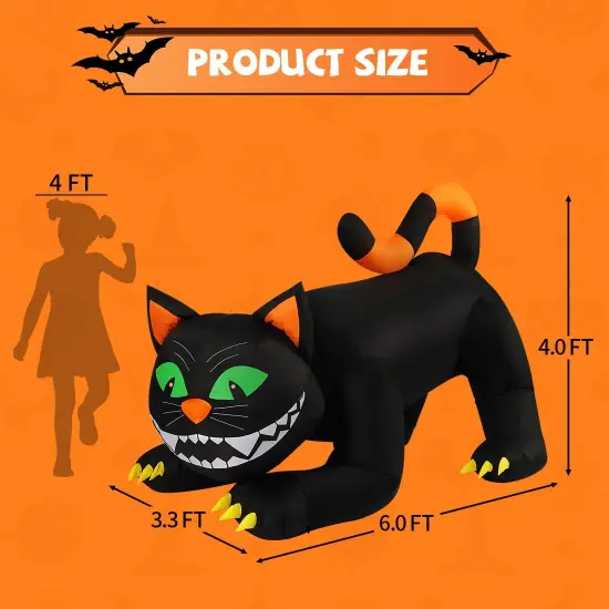 GOOSH 6 FT Halloween Inflatables Black Cat Blow Up Yard Large Cat with Moving Head and Built-in LEDs {5}