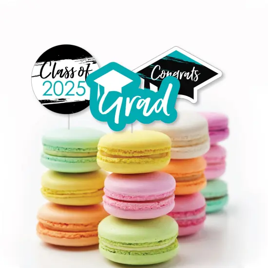 Big Dot of Happiness Teal 2025 Graduation Party - Dessert Cupcake Toppers - Clear Treat Picks - Set of 24 {6}