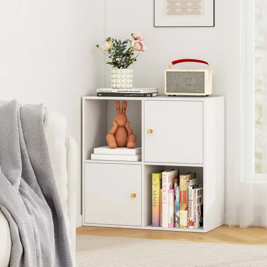 Costway 4-Cube Bookcase with Dual Anti-Tipping Kits & 2 Cabinets Storage Organizer White/Natural {4}