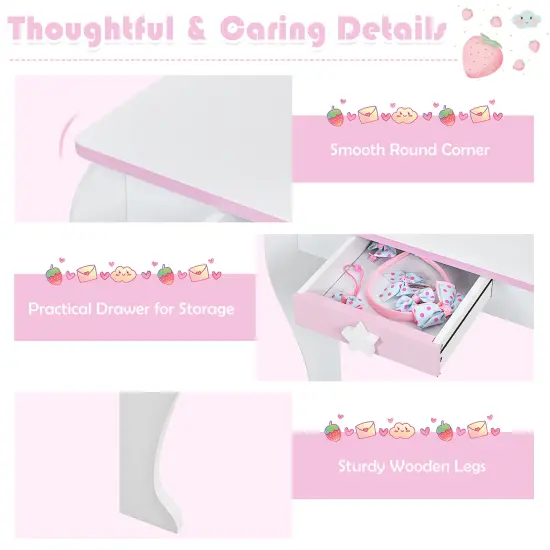 Costway Kids Vanity Makeup Dressing Table Chair Set Wooden W/ Mirror Drawer {6}