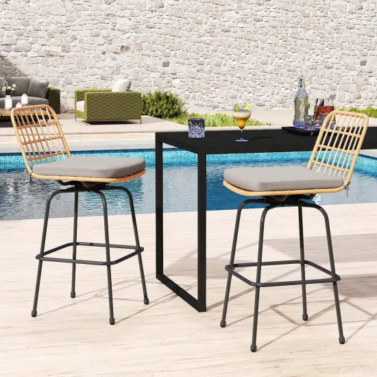 Costway Patio 360&deg; Swivel Bar Stools Set of 2 with Backrests & Footrests Soft Seat Cushions {2}