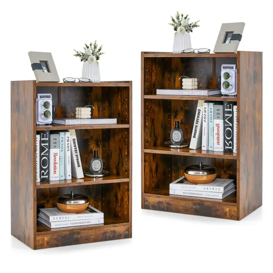 Costway 2 PCS 3-Tier Bookcase Open Multipurpose Display Rack Cabinet with Adjustable Shelves White/Black/Brown {8}