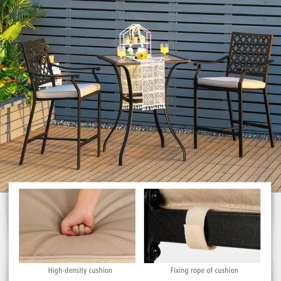 Costway 2PCS Patio Bar Stool Counter Height Cushioned Chair Armrest Garden Deck {5}