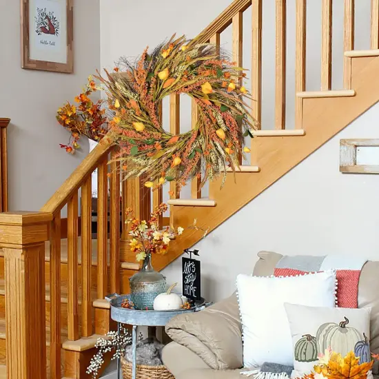 Fall Harvest Gold Wheat Ears Fall Wreath {5}