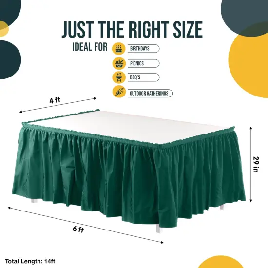 Ruffle Disposable Table Skirt 14 Ft Long Pleated Table Skirts with Adhesive Strip &ndash; Fits 6ft+ Rectangle or Round Tables &ndash; Ideal for Birthday Parties, Gender Reveal, Baby Showers & Event Decorations 6 pack by Exquisite Dark Green {4}