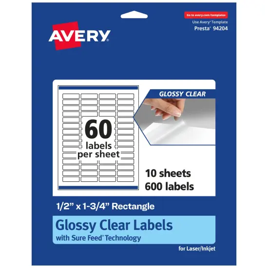 Avery Glossy Clear Rectangle Labels with Sure Feed, .5" x 1.75" {1}