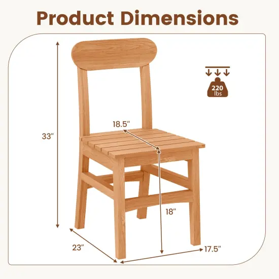 Costway 1/2 PCS Patio Teak Wood ChairWooden Armless Dining Chair with Slatted Seat {3}