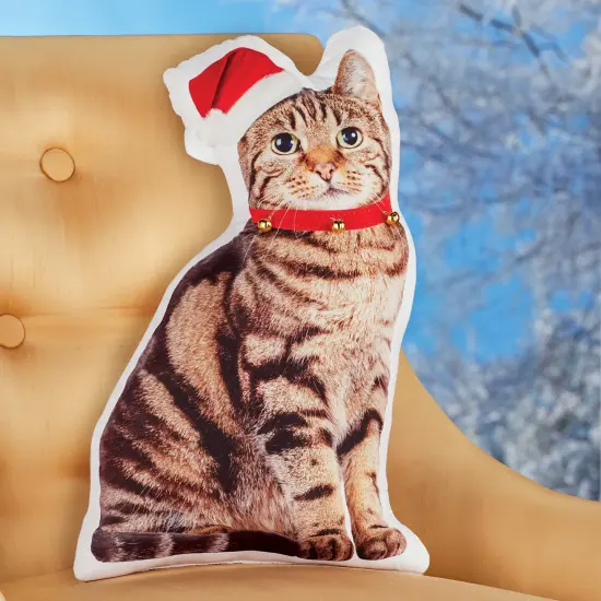 Collections Etc Holiday Cat Shaped Accent Pillow with Jingle Bell Collar {1}