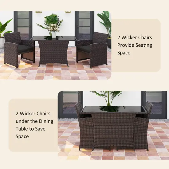 Costway 3 PCS Wicker Bistro Set Balcony Furniture Set with Tempered Glass Dining Table {6}