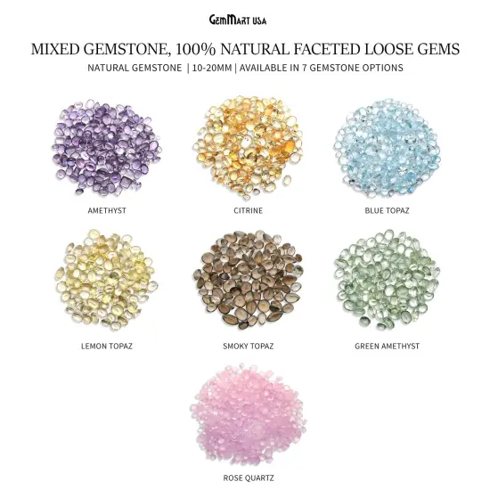 Mixed Gemstone, 100% Natural Semi Precious Gems, Faceted Loose Gems, 10-20mm, Mixed, 100 Carats GemMartUSA (60010) Blue Topaz {2}