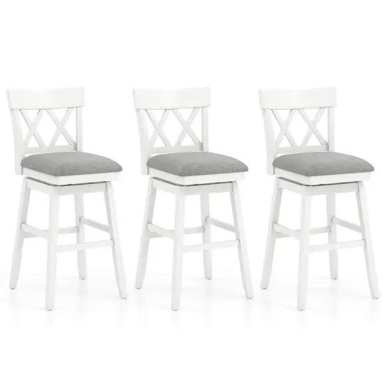 Costway 1/2/3/4 PCS 30" Bar Stool Wooden Chair with Contoured Backrest Swivel Padded Seat for Kitchen Gray {9}