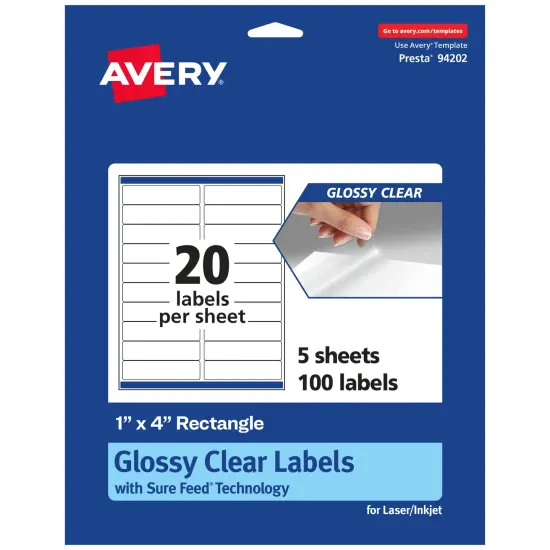 Avery Glossy Clear Rectangle Labels with Sure Feed, 1" x 4" {1}
