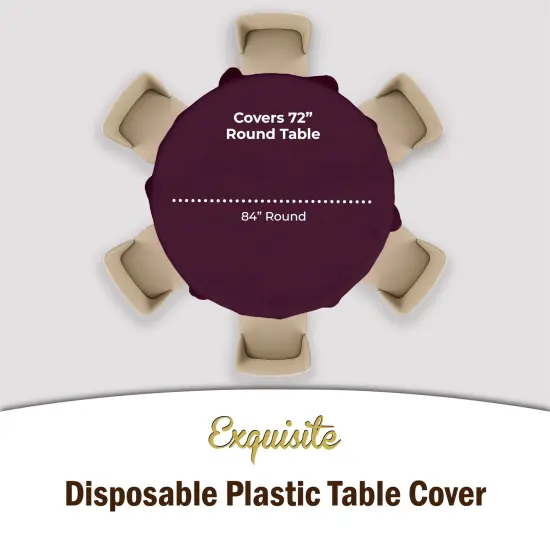 Exquisite Disposable Round Plastic Tablecloths &ndash; 6 Pack 84" Disposable Table Cloths &ndash; Indoor/Outdoor Party Tablecloth &ndash; Round Plastic Table Cover for Events & Party Supplies Plum {5}