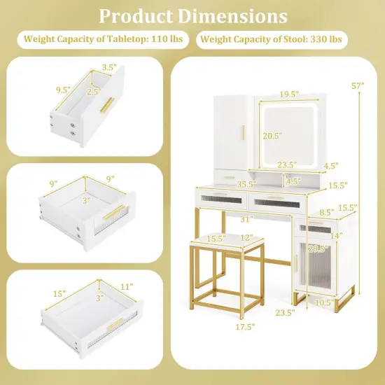 Costway Modern Vanity Set with Mirror and Lights 3 Lighting Modes & Adjustable Brightness {3}