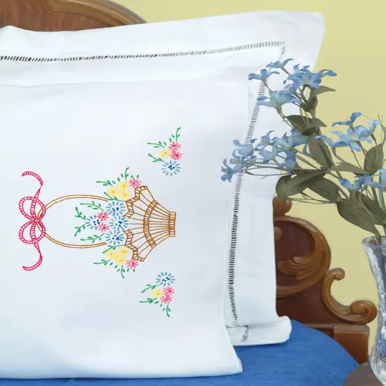 Jack Dempsey Stamped Pillowcases W/White Perle Edge 2/Pkg-Basket Of Daisies {3}