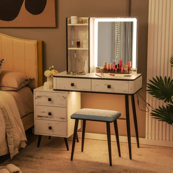 Costway Vanity Set with Dimmable Lighted Mirror 3 Lighting Modes {3}
