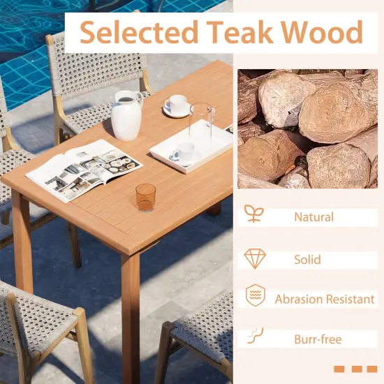 Costway Patio Rectangle Dining Table Indonesia Teak Wood Spacious Slatted Tabletop Outdoor Up to 6 {6}