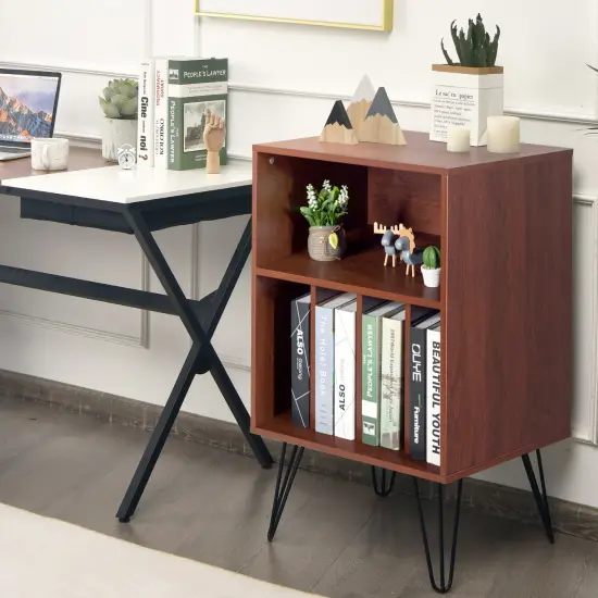 File Cabinet W/Split Storage Space Saving Standing Display Bookshelf Metal Legs {2}