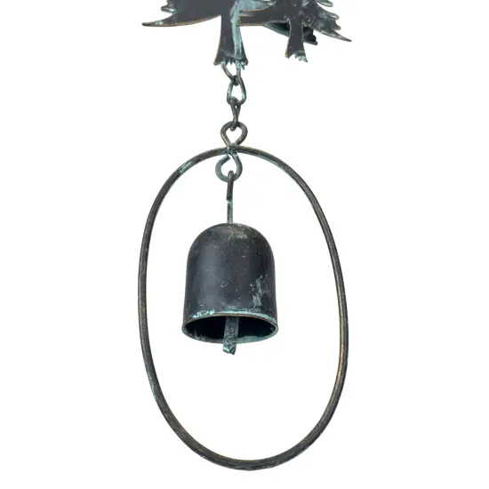 70" Metal Rain Chain - Forest Trees & Zen Bells, Aged Verdigris, 3.25" Diameter {6}