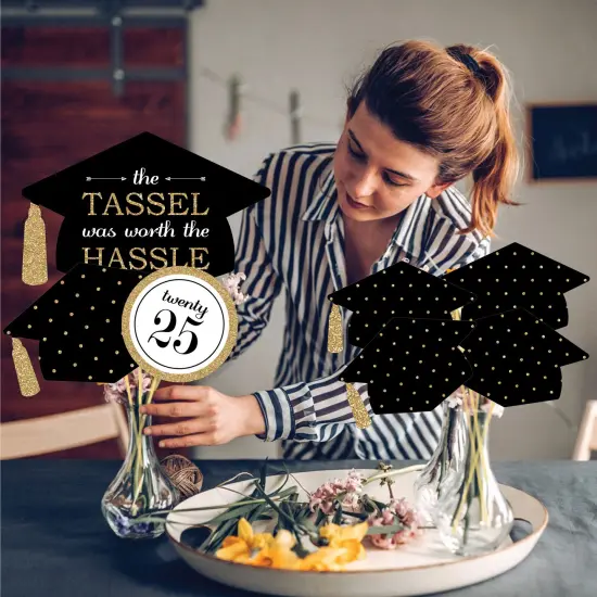 Big Dot of Happiness 2025 Gold Graduation Party Centerpiece Sticks - Showstopper Table Toppers - 35 Pieces {4}