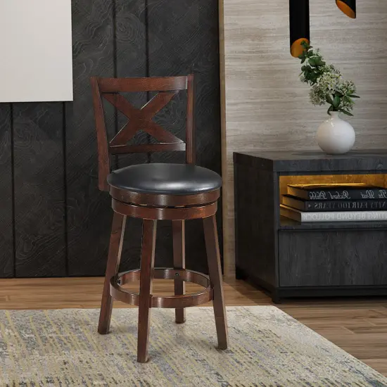Costway Swivel Stool 24'' Counter Height X-Back Upholstered Dining Chair Kitchen Espresso {5}