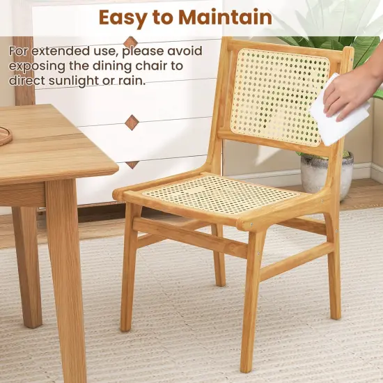 Costway 1/2 PCS Rattan Dining Chair withNatural Cane Woven Backrest & Seat & Teak Wood Frame {5}