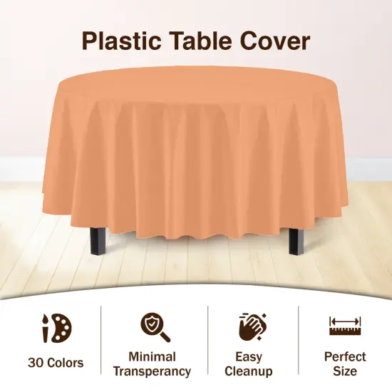 Exquisite Disposable Round Plastic Tablecloths &ndash; 6 Pack 84" Disposable Table Cloths &ndash; Indoor/Outdoor Party Tablecloth &ndash; Round Plastic Table Cover for Events & Party Supplies Peach {3}