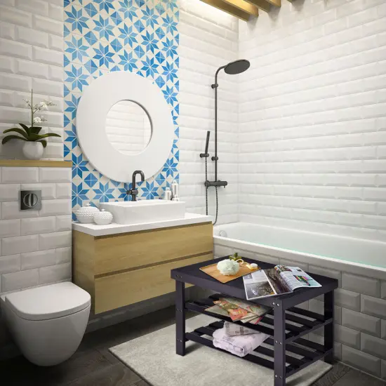 Costway 3 Tier Bamboo Shoe Rack Bench Storage Shelf Organizer Entryway Home Furni Black {6}